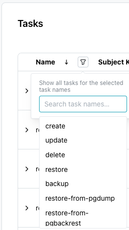 Filtering by task type